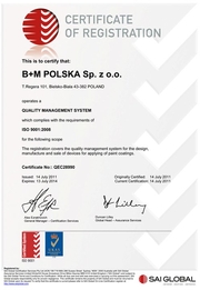 ISO-Zertifikat der b+m Polska, ISO 9001:2008